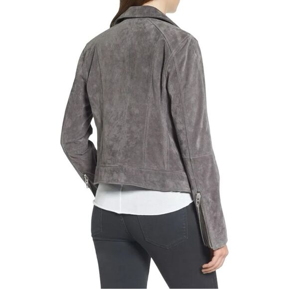 NWT Blank NYC Grey Suede Leather Asymmetrical Moto Jacket Size S - Picture 4 of 12